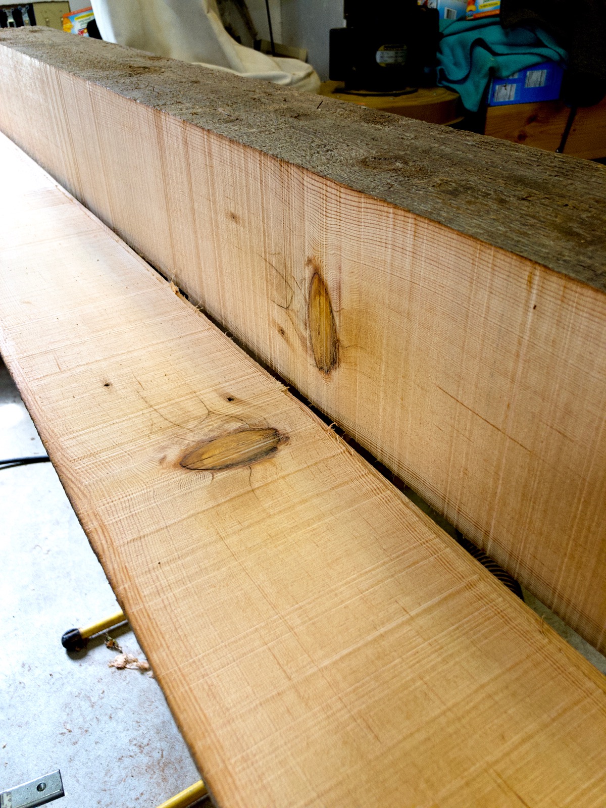 Another beam after resawing with a big knot.