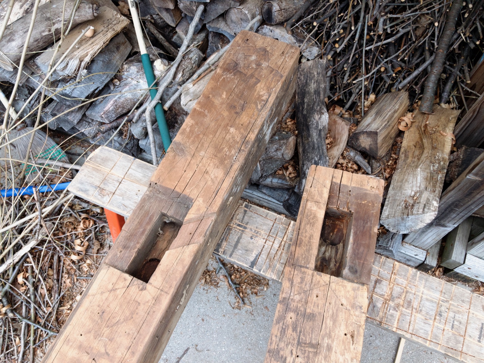 Two beams with framing mortises.