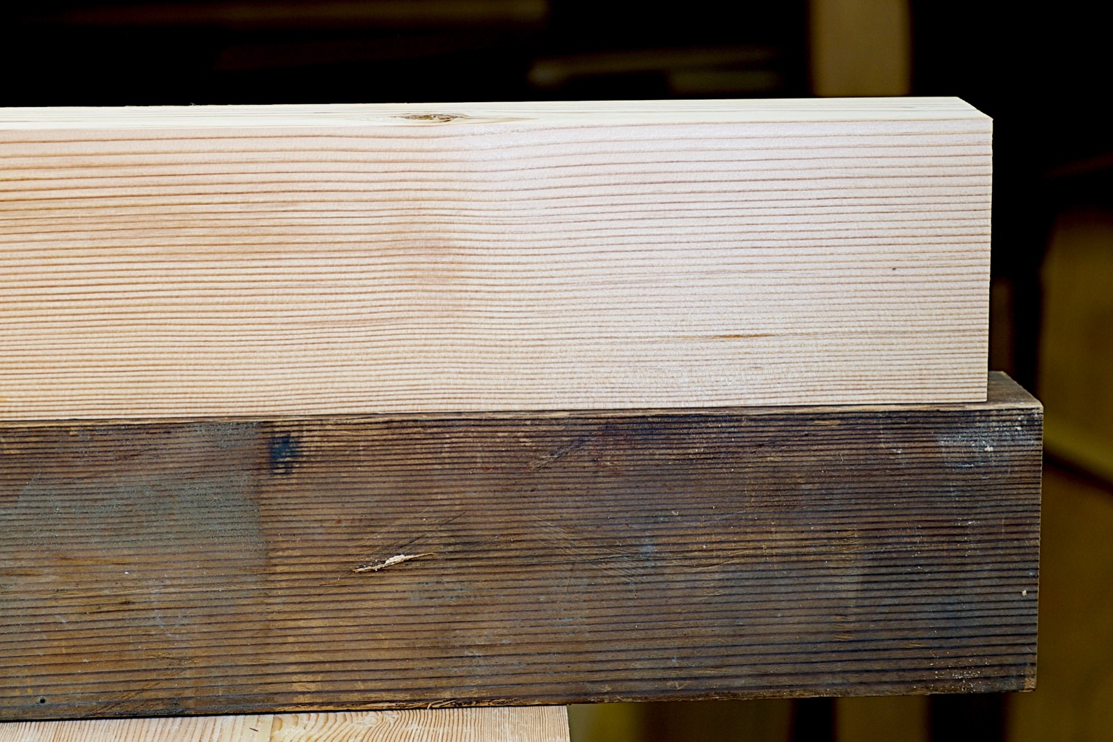 Before and after surfacing the stretchers.