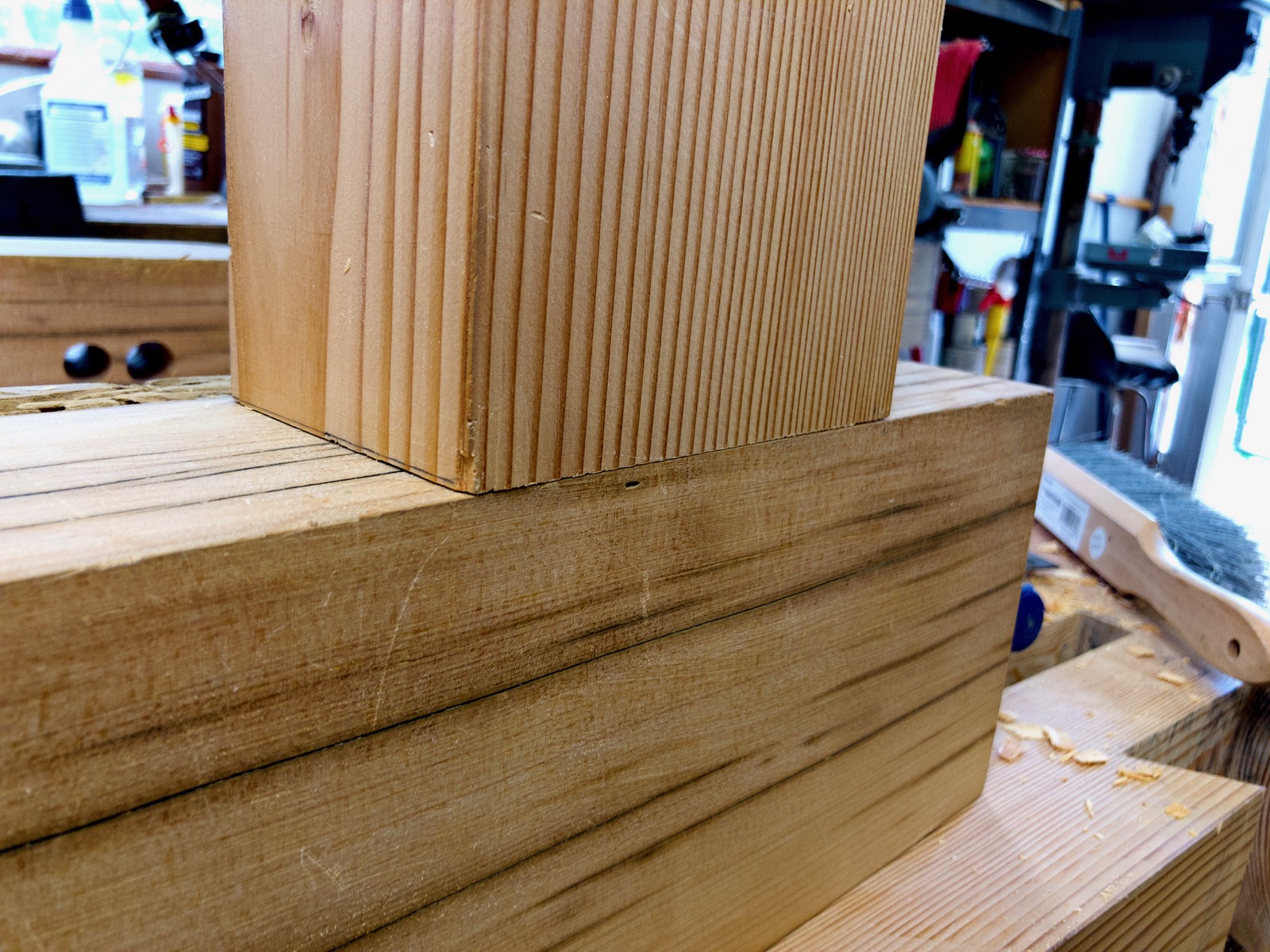 Closeup of the mortise and tenon joint.